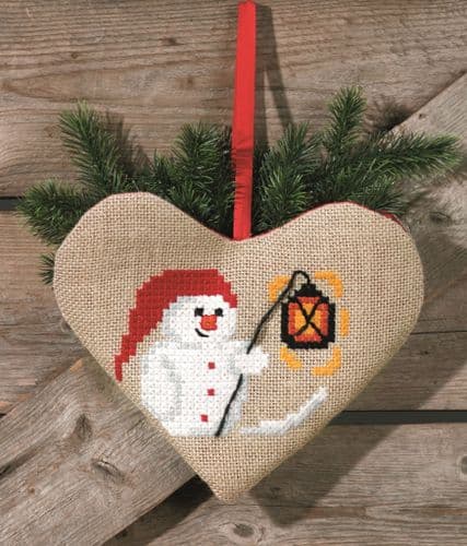 Permin Snowman Heart Bag Christmas Cross Stitch Kit
