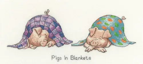 Pigs in Blankets cross stitch chart - Peter Underhill