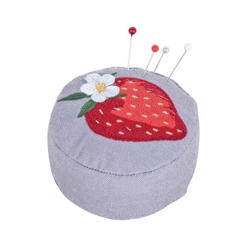 Pin Cushion: Wrist Strap: Embroidered: Strawberry Greenhouse