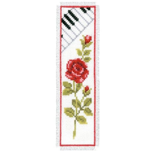 Pink Rose Music Bookmark Counted Cross Stitch Kit by Vervaco