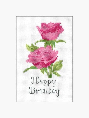 Pink Roses cross stitch card kit  - John Clayton Greetings cards
