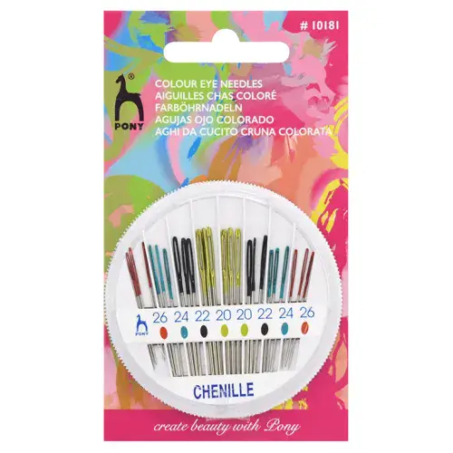 Pony Hand Sewing Needles Chenille ColouredCoded Eye Compact