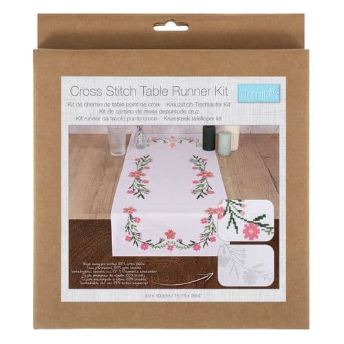 Printed Cross Stitch Kit: Table Runner: Daisy Flowers