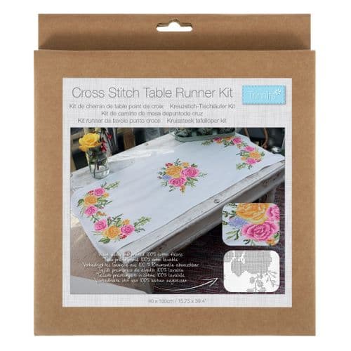 Printed Cross Stitch Kit: Table Runner: Floral Bouquet