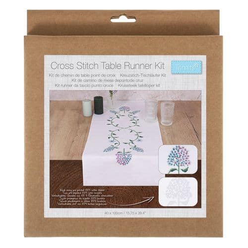 Printed Cross Stitch Kit: Table Runner: Hydrangea
