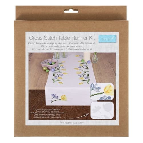 Printed Cross Stitch Kit: Table Runner: Tulips