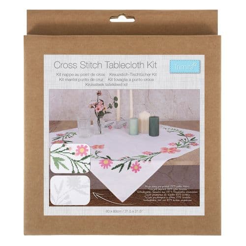 Printed Cross Stitch Kit: Tablecloth: Daisy Flowers