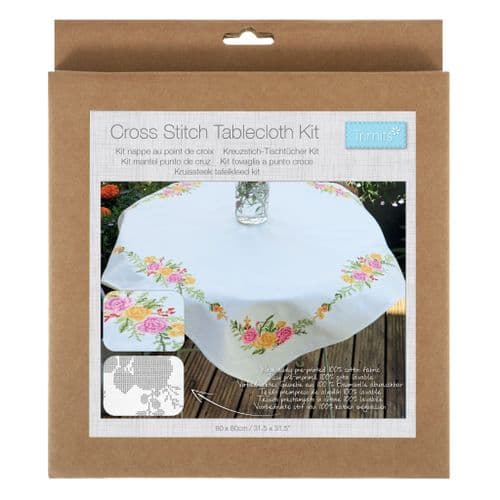 Printed Cross Stitch Kit: Tablecloth: Floral Bouquet