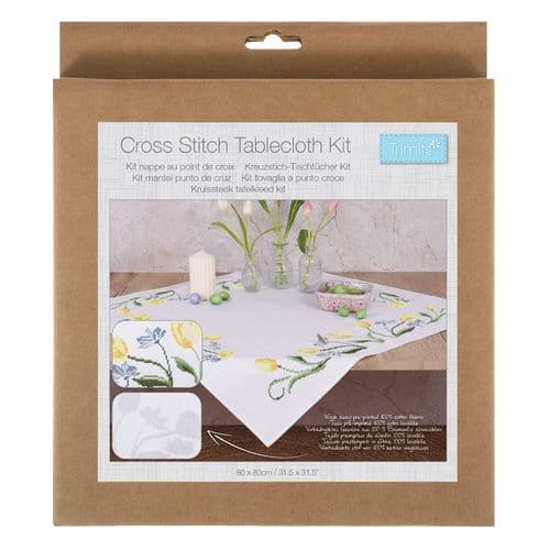 Printed Cross Stitch Kit: Tablecloth: Tulips