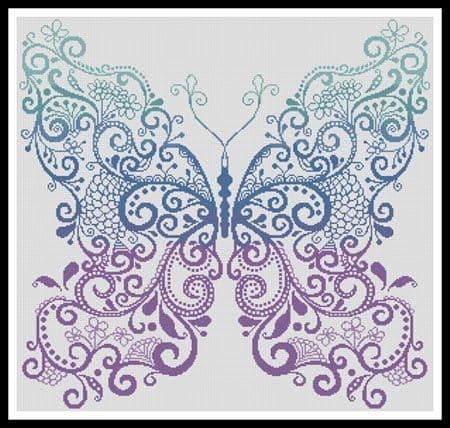 Purple Blue Green Butterfly by Artecy printed cross stitch chart