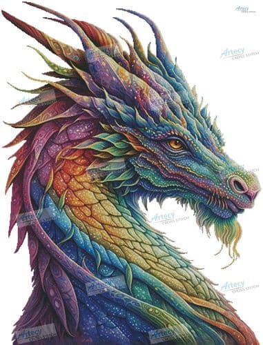 Rainbow Dragon 2 (Large) (No Background) by Artecy printed cross stitch chart