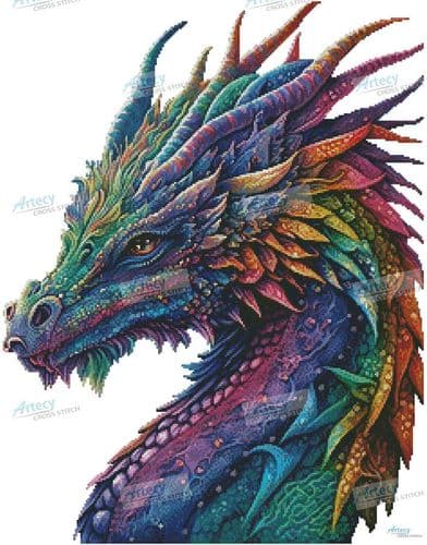 Rainbow Dragon (No Background) by Artecy printed cross stitch chart