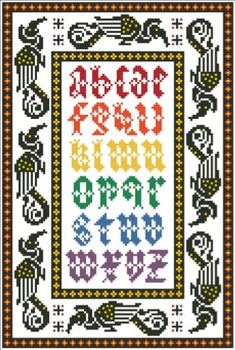 Rainbow Elephant Birds by Arelate Studio cross stitch chart