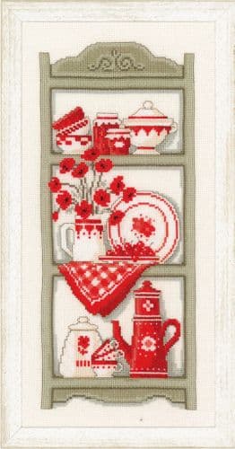 Red Kitchen Shelves Counted Cross Stitch Kit by Vervaco