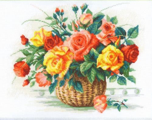 RIOLIS Basket with Roses Counted Cross Stitch Kit