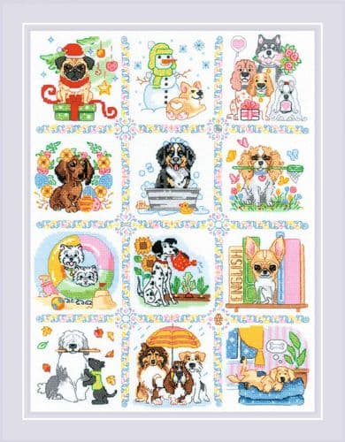 RIOLIS Dog Calendar Counted Cross Stitch Kit