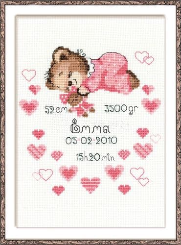 RIOLIS Girl Birth Announcement Counted Cross Stitch Kit