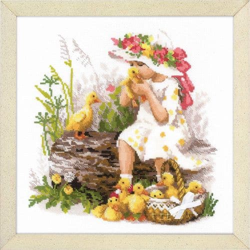 Riolis Girl with Ducklings Counted Cross Stitch Kit
