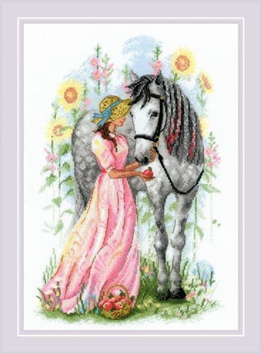 RIOLIS Girl with Horse Counted Cross Stitch Kit