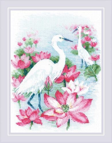 RIOLIS Lotus Field - Herons Counted Cross Stitch Kit