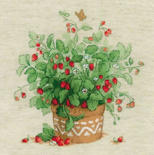 RIOLIS Strawberries in a Pot Counted Cross Stitch Kit