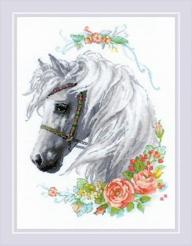 RIOLIS White Mane and Roses Counted Cross Stitch Kit