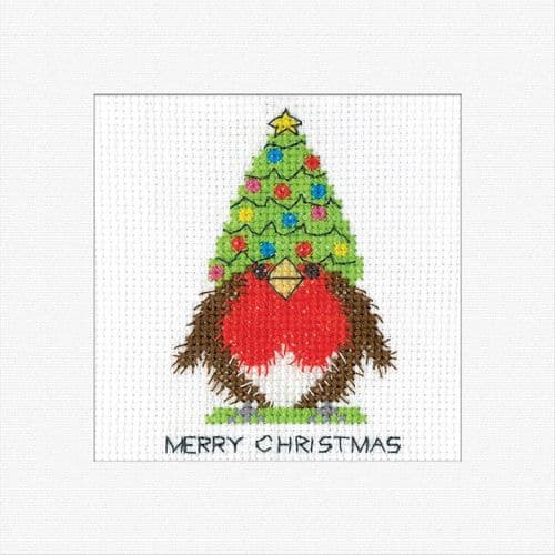 Robin - Christmas Tree Hat Card cross stitch kit