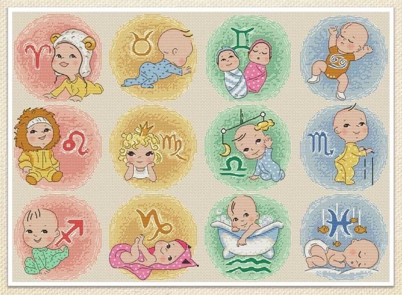 Sampler Baby Horoscope cross stitch chart by Artmishka Cross Stitch