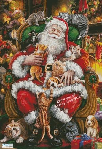 Santa with Pets by Artecy printed cross stitch chart