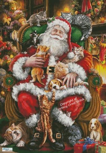 Santa with Pets (Large) by Artecy printed cross stitch chart