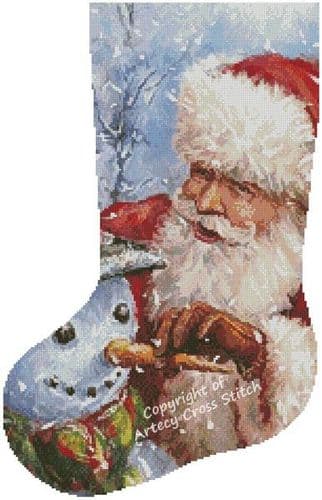 Santa with Snowman Stocking (Left) by Artecy printed cross stitch chart