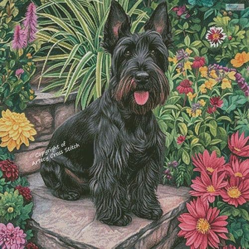 Scottish Terrier in a Garden by Artecy printed cross stitch chart