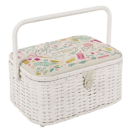 Sewing Box (L): Oval: Wicker Basket: Embroidered: My Sewing