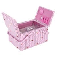 Sewing Box (L): Twin Lid: Embroidered Cherries