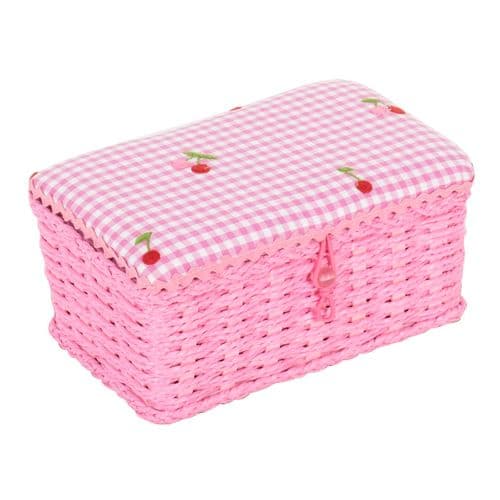 Sewing Box (S): Wicker Basket: Embroidered Cherries