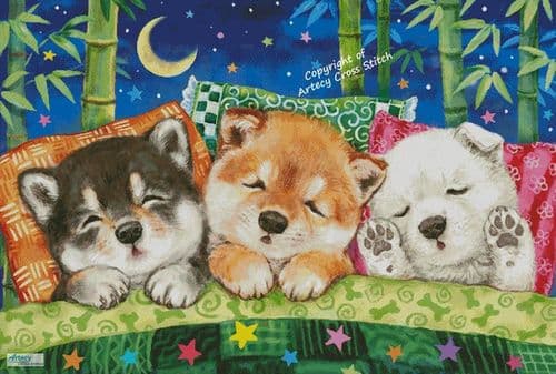 Shiba Puppies Happy Dreams (Large) by Artecy printed cross stitch chart