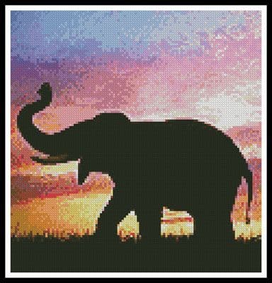 Silhouette of Elephant (Crop) by Artecy printed cross stitch chart