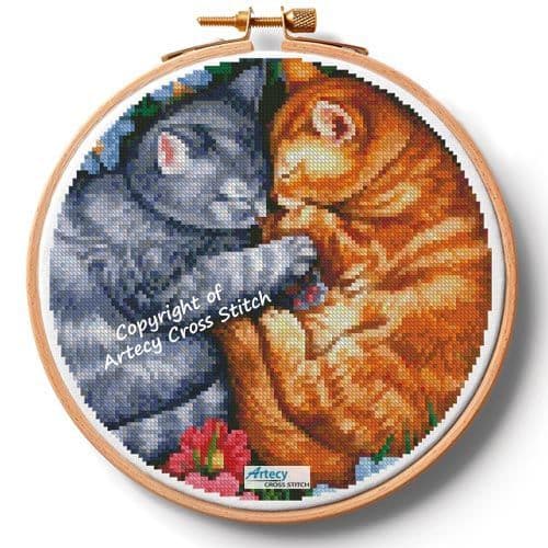 Sleeping Kittens in Flowers Hoop (Medium) by Artecy printed cross stitch chart
