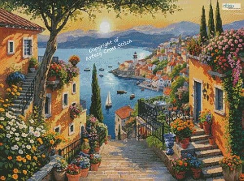 Steps to the Harbor by Artecy printed cross stitch chart
