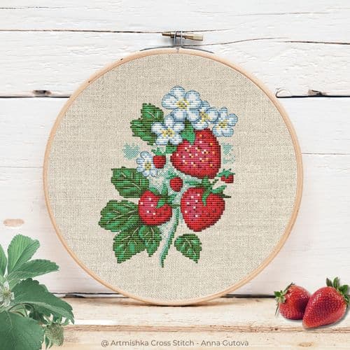 Strawberry cross stitch chart by Artmishka Cross Stitch