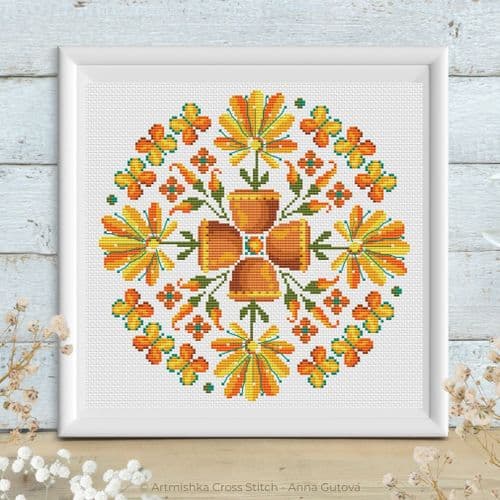 Sun in a Pot Mandala cross stitch chart by Artmishka Cross Stitch