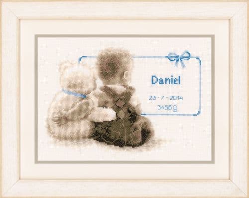 Teddy Cuddle Birth Record Counted Cross Stitch Kit by Vervaco