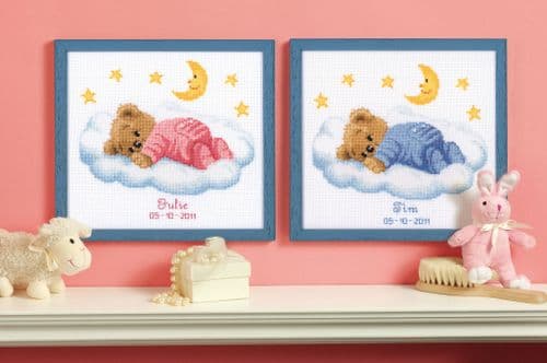 Teddy on Cloud Birth Record Counted Cross Stitch Kit by Vervaco