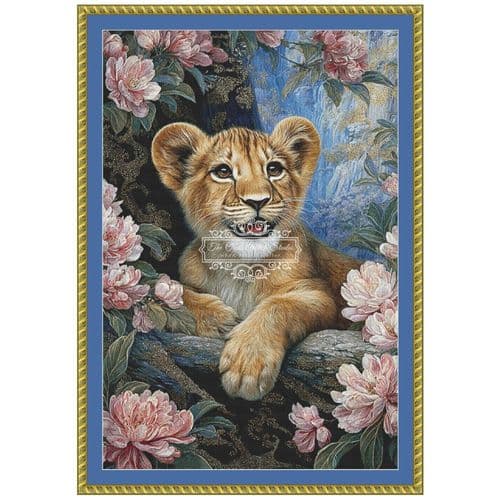 The Cross Stitch Studio Baby Lion Among the Magnolias  printed cross stitch chart