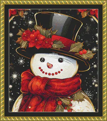 The Cross Stitch Studio Black And Red Snowman Crop Mini printed cross stitch chart