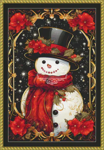 The Cross Stitch Studio Black And Red Snowman printed cross stitch chart