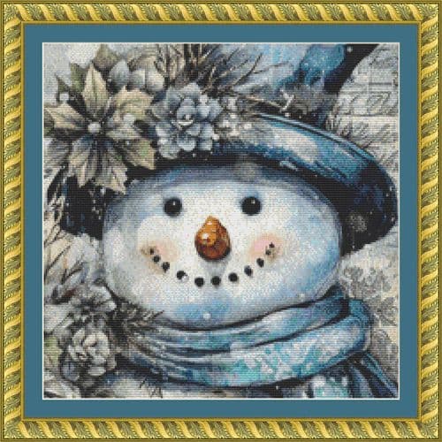 The Cross Stitch Studio Blue Snowman Crop printed cross stitch chart