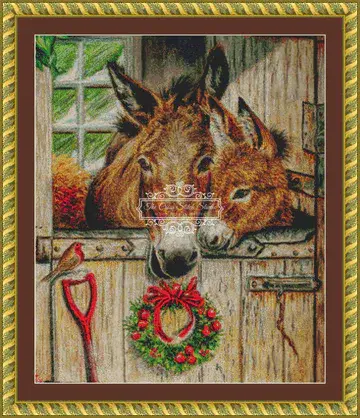 The Cross Stitch Studio Christmas Donkeys In Barn Crop printed cross stitch chart