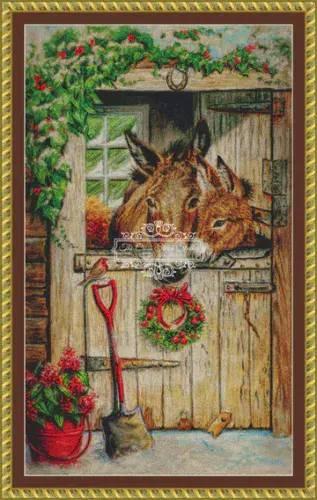The Cross Stitch Studio Christmas Donkeys In Barn  printed cross stitch chart