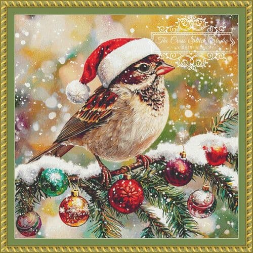 The Cross Stitch Studio Christmas Sparrow printed cross stitch chart